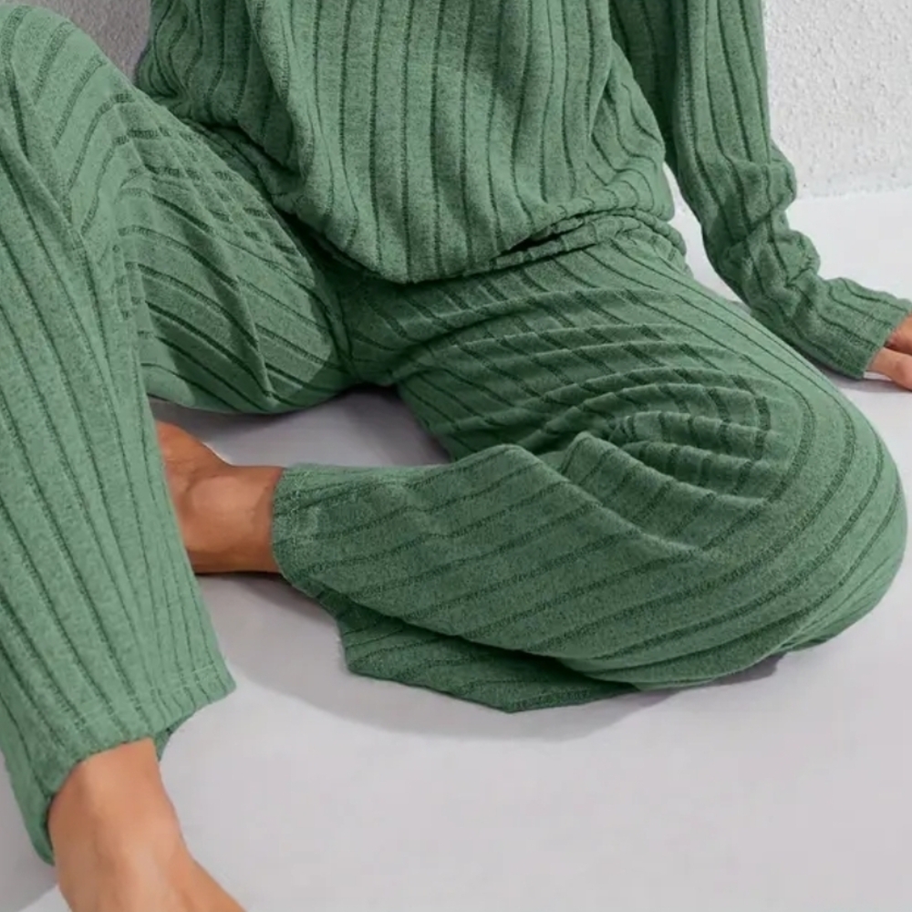 Green Ribbed Women's Pants - Picture 3 of 4